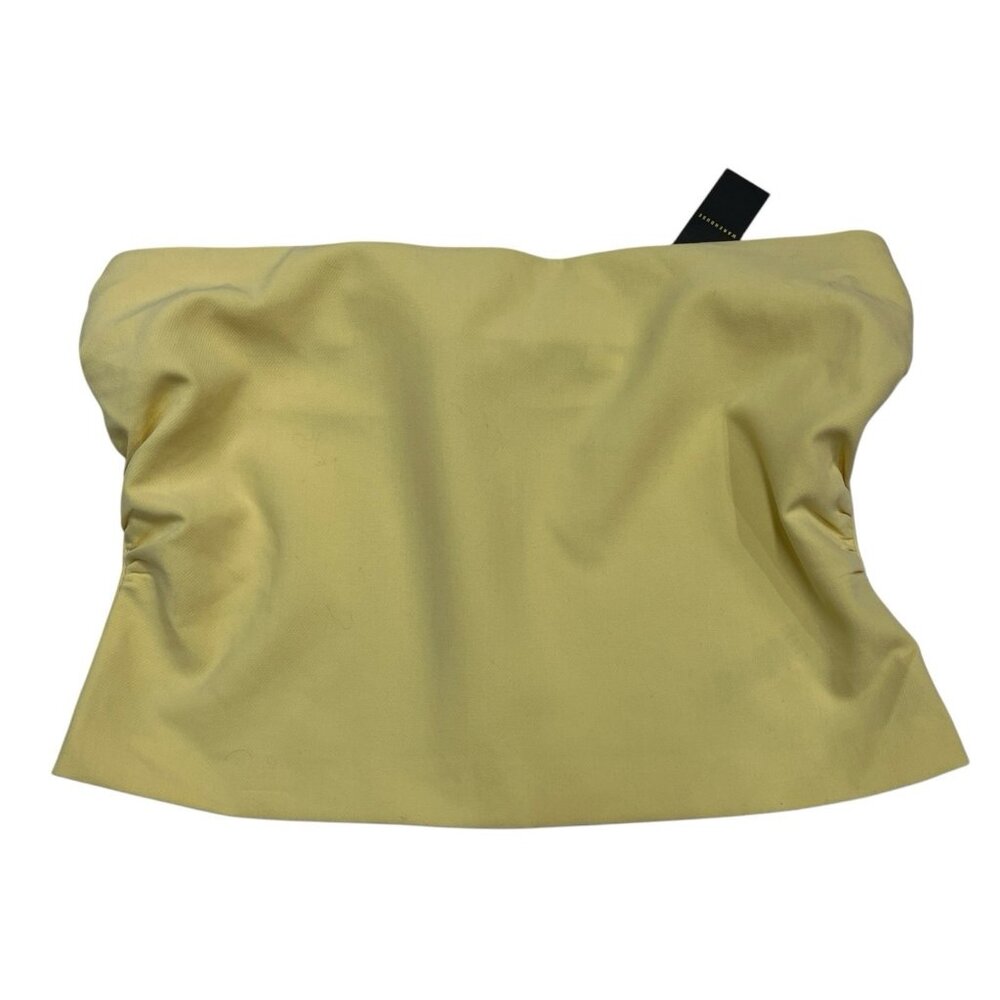 Warehouse Top Womens  US 10 Yellow Ruched Side Boobtube Crop Zip‎ Back Summer